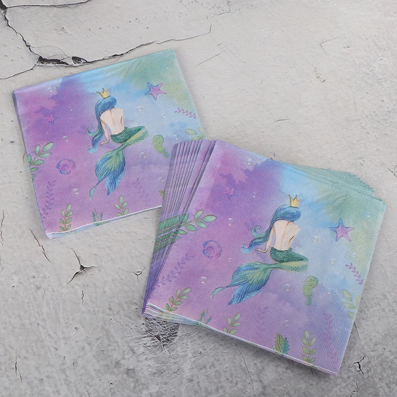 8/20pcs Happy Birthday Party Set Mermaids Party Tableware Plates Napkins Cups Baby Shower Party Decorations