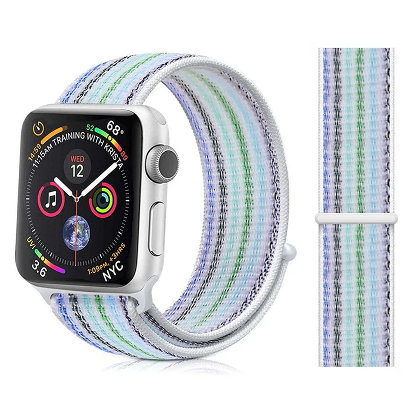 Нейлоновый ремешок для Apple watch 5 ремешок 44 мм 40 мм iWatch ремешок 42 мм 38 мм спортивный ремешок для часов Браслет Apple watch 4 3 2 1 38 40 44 мм - Цвет ремешка: blue Rainbow