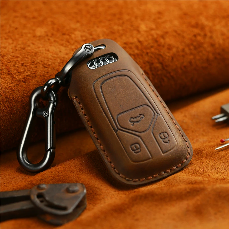 BROWN Leather Car Key Cover Case For Audi A4 A5 S4 S5 B9 8W Q7 4M Q5 TT TTS RS Coupe Roadster Smart Remote Fob Key Case - Название цвета: BROWN