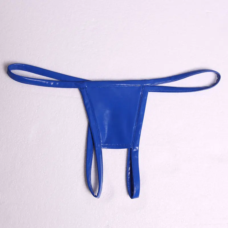 Сексуальные женские латексные ПВХ блестящие стринги с низкой посадкой, сексуальные микро стринги с Т-образным вырезом, Эротическое белье для сцены размера плюс F24 - Цвет: Синий
