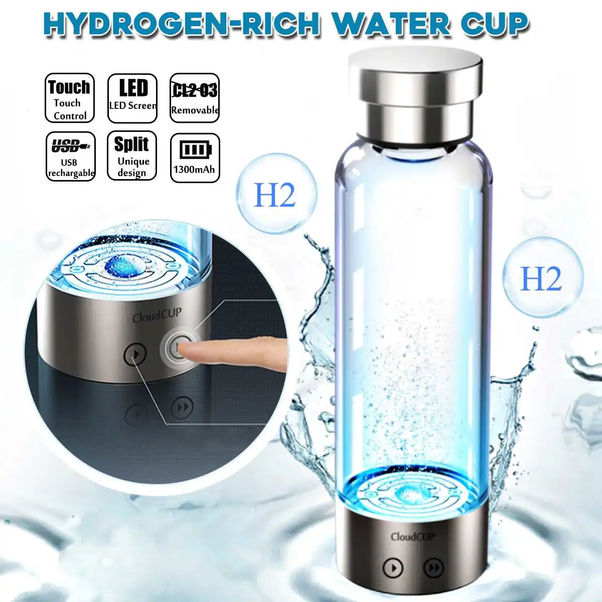Warmtoo 480 мл водород богатый генератор воды щелочной энергии стеклянная бутылка Анион ионизатор воды Анти USB H2 здоровый Смарт Cu