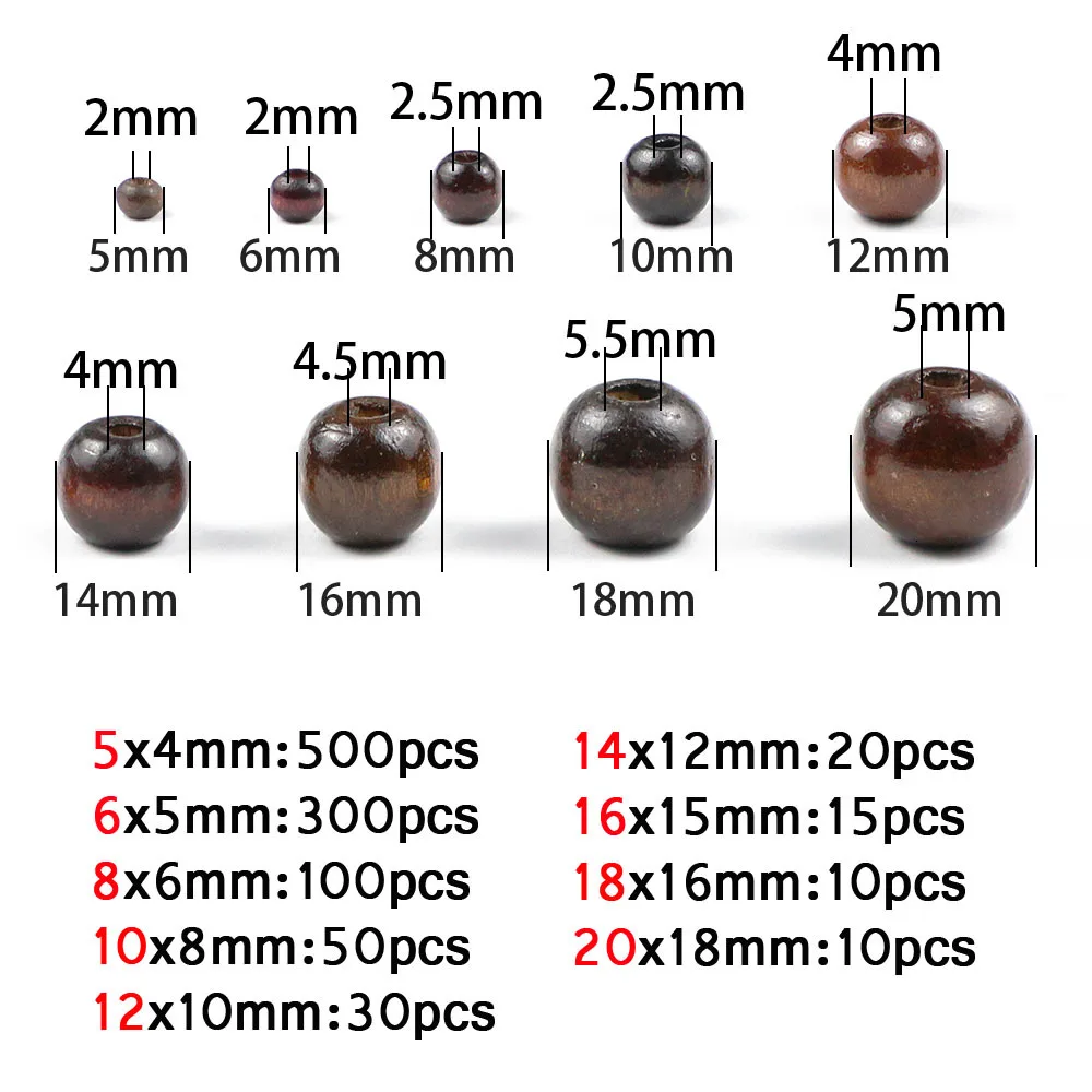 JHNBY коричневые деревянные бусины 500 шт. 5/6/8/10/12 мм натуральное дерево eco-friendly плоские круглые бусины для плетения браслетов своими руками