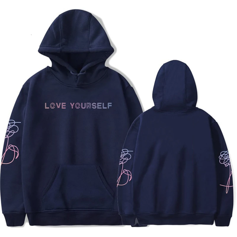 Осенняя толстовка с капюшоном с надписью «Love Yourself» Kpop Enjoy casual Love Own Ladies Hoodie Bangtan Boy теплая толстовка с длинными рукавами - Цвет: blue