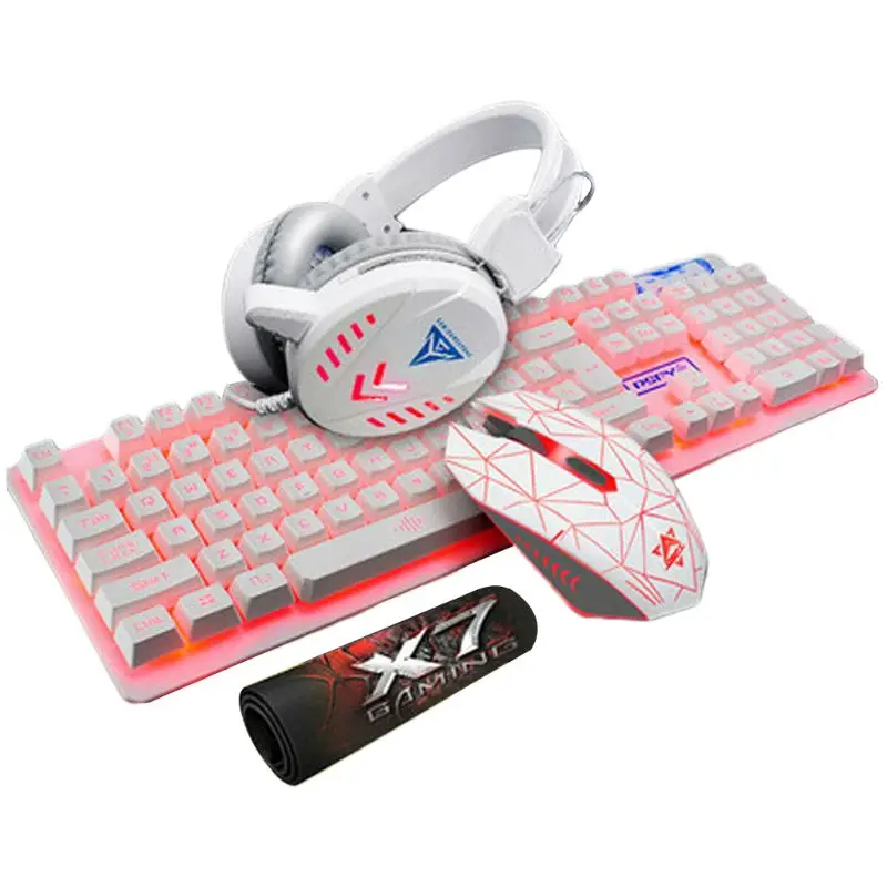 Белый 4Pcs/Set K59 Wired USB Keyboard Illuminated Gaming Mouse Pad Backlight Headset - Цвет: Белый