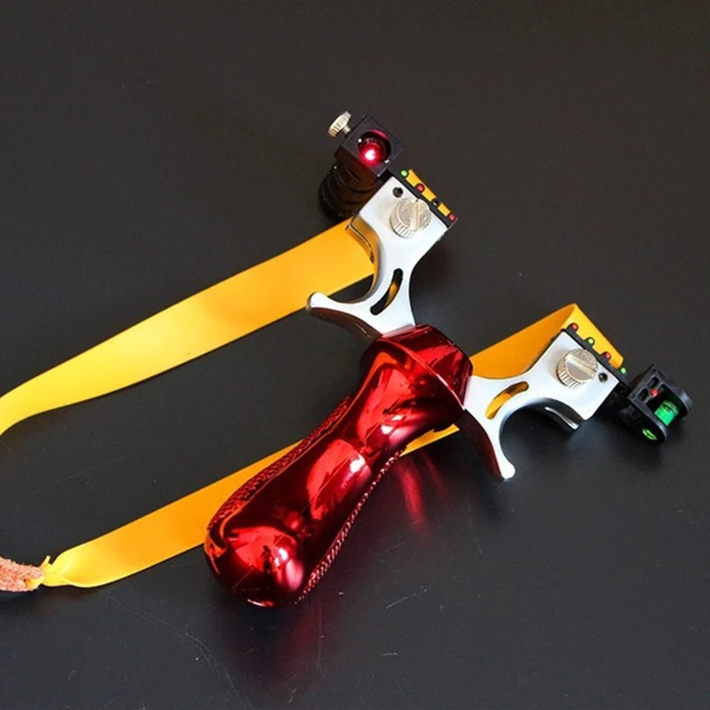 Red Slingshot Bumlon точность рогатки лазерный прицел Открытый Охота Рогатка с плоской резинкой пузырьковый уровень HT18-0033 - Цвет: Red Slingshot