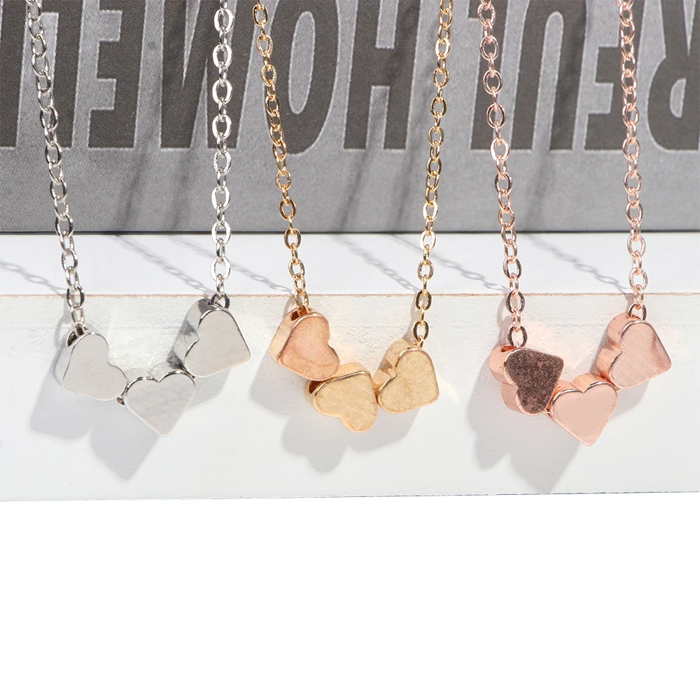 Three Love Heart Pendant Necklace Simple Cute Clavicular Chain Choker Women Charm Torque Party Banquet Jewelry | Украшения и