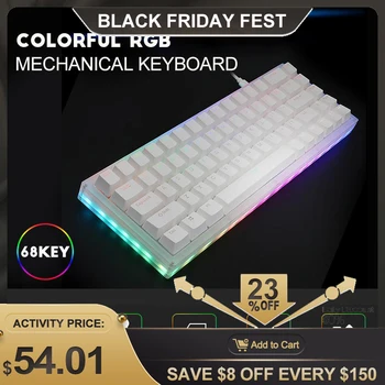 

68 Keys RGB Gaming Mechanical Keyboard TYPE-C USB3.1 Wired Keycaps RGB Backlit NKRO Mechanical Keyboards For Office Game