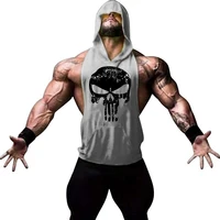 Hommes musculation coton crânes débardeur gymnases Fitness gilet à capuche chemise sans manches été décontracté mode entraînement marque vêtements 4