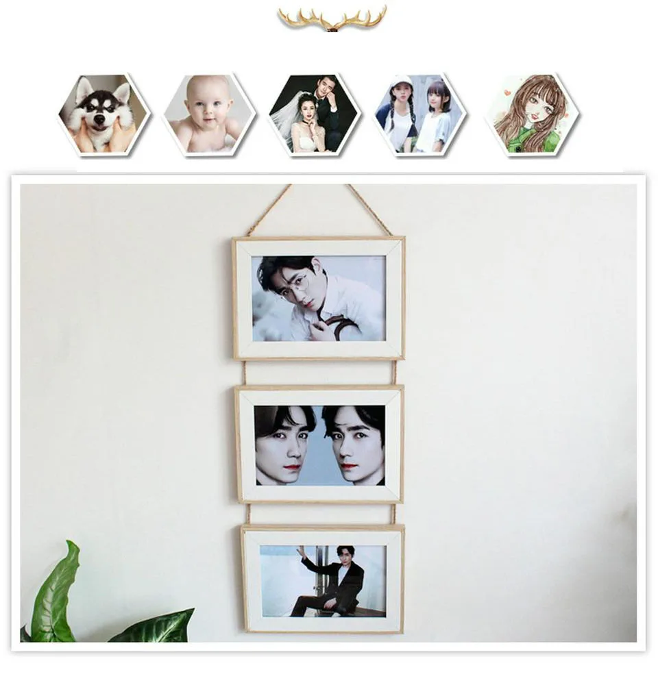 Combination 3 Connected Frame Wall Hanging Photo Simple Solid Wooden Clip Paper Picture Holder Home Wall Decoration 6/7 Inch