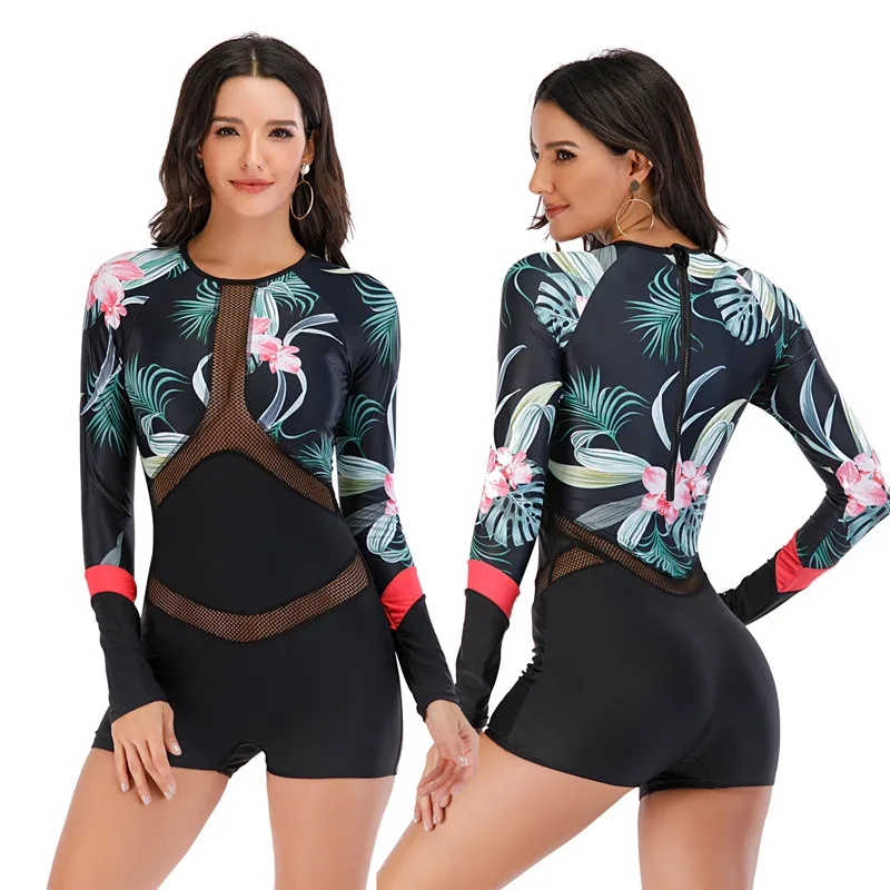 

Plus Size Swimwear Surfing Rashguard Women's Rash Guard Long Sleeve Swimsuit Diving Suit Print Running Shirt One Piece Bodysuit