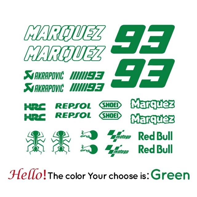 Marquez 93 Vinyl Stickers Motorcycle Decals Removable Car Sticker Motorbike Decal Decoration green
