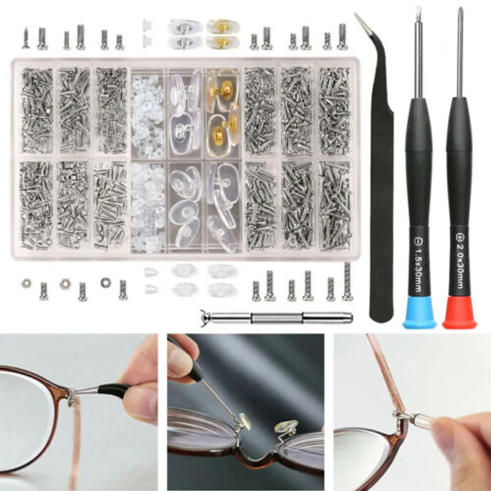 1 Set Eyeglass Sunglass Repair Kit with Nose Pads Screws Tweezers