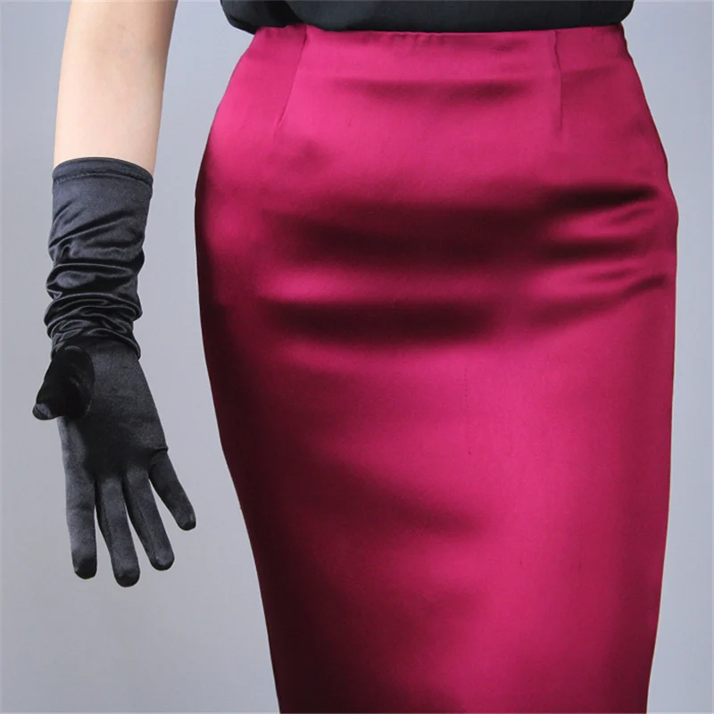 Шелковые перчатки 22 см эластичные шелковые атласные жемчужные молочно-белые женские короткие солнцезащитные перчатки 3-SCB22