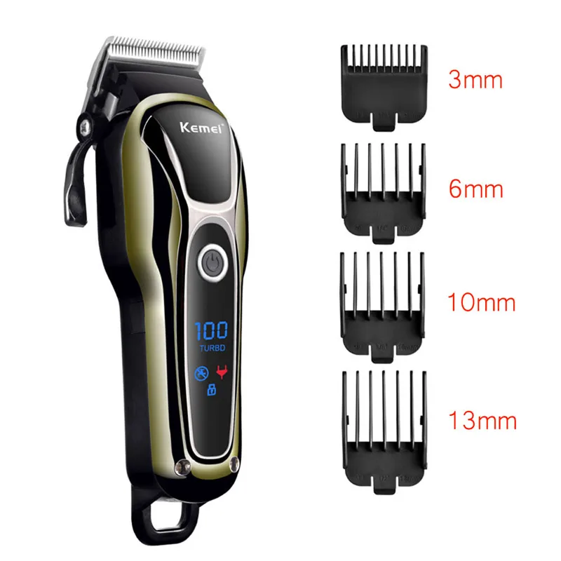 Kemei Hair Trimmer Cordless Electric Trimmer Rechargeable Hair Cutter Machine Professional LCD Display Hair Clipper KM-1990 38D