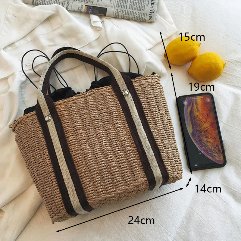 Summer Handmade Woven Bags For Women Straw Beach Bag Rattan Kintted Handbags Totes Bohemia Ladies Basket Crossbody Shoulder Bag