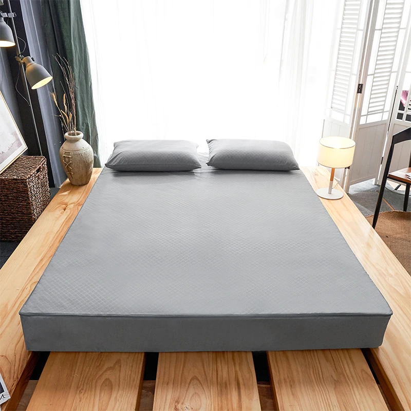 

Fitted Cover Bedding Sheets Grey Solid Color Anti-water Fitted Bed Mattress Cover Six Sides Full Cover Sheet Bed Sheet Decor