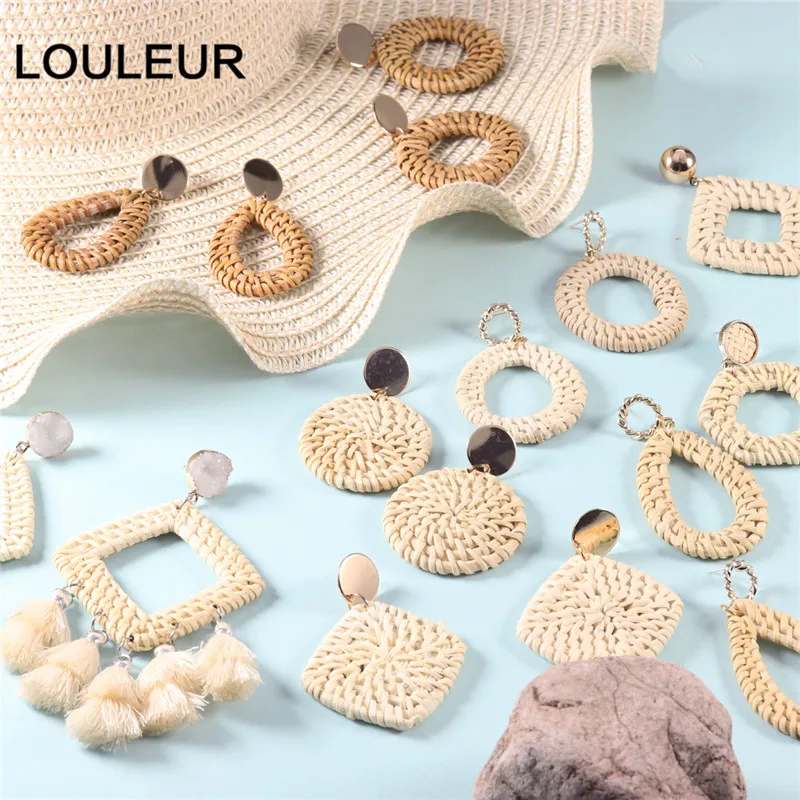 

Multiple Style 2019 Korea Handmade Bamboo Braid Pendent Drop Earrings New Fashion Rattan Vine Knit Long Earrings For Women Girl