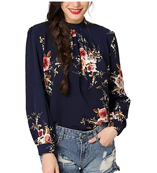 

Bow Casual Blouses 2018 Female Floral Long Sleeve Ladies Tops Chiffon Womens Tops and Blouses