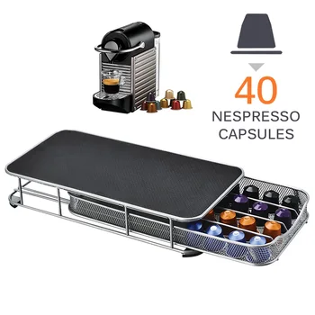 

Coffee Pod Holder Storage Drawer Coffee Capsules Organizer For 40pcs Nespresso Capsules Metal Shelves Organization Drawer