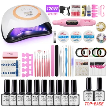 

Nail Set 120W LED Lamp For Manicure 4/8/12pcs Gel Nail Polish To Choose Acrylic nail kit Nail Art Dryer Machine Tool
