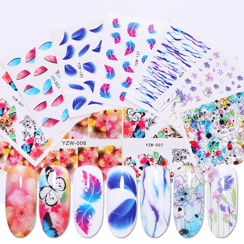 

1 Sheet Colorful Flower Water Decals Butterfly Patterns Nail Art Transfer Stickers DIY for Nail Art Design 8 Patterns
