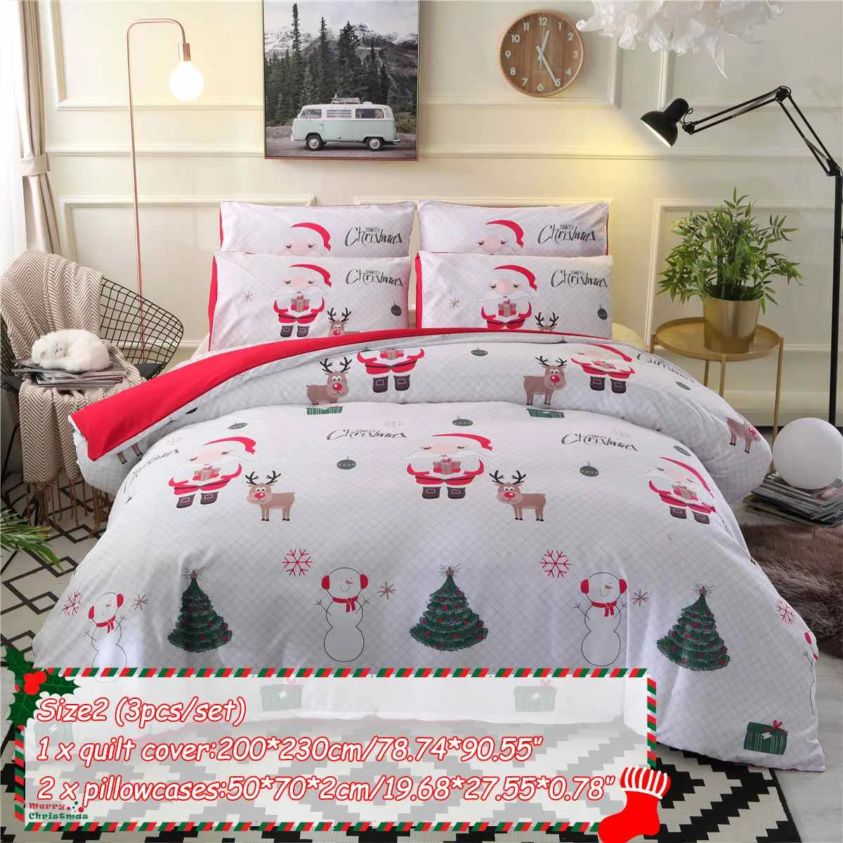 200x230 3 pcs 2/комплект из 3 предметов, комплекты постельных принадлежностей, состоящие из пододеяльника, комплект наволочек модные рождественские и новогодние Санта Клаус кровать близнец queen King Размеры - Цвет: 200x230 3 pcs