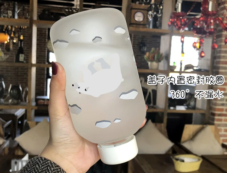 Whale Cup 600ML Frosted Glass Mup Leak-Proof Fashion Mineral Water Bottles  Drinkware Camping Travel Easy to Carry Sport Bottle