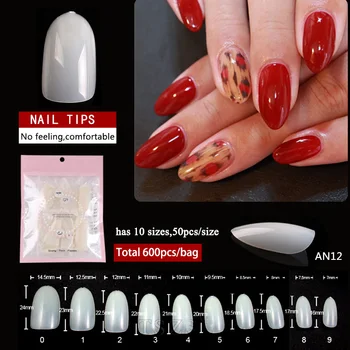

1bags/lot professional products ABS 600pcs short Oval Rounded Clear natural Full Cover Acrylic Artificial False fake Nail Tips