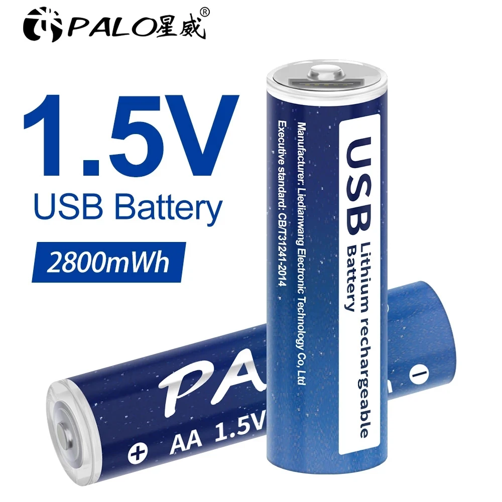 Литий-ионный аккумулятор PALO 100% 1 5 в AA МВтч литий-полимерный USB литиевый USB-кабель |