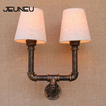 

Vintage Loft Wall Lamp 2 Lights Iron Water Pipe Fabric Wall Light with Bedside LED Bulb Lights for Bedroom Living Room Bar Cafe