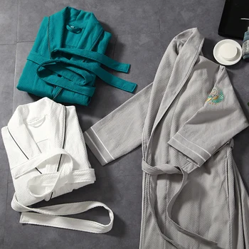 

High Quality Male Hotel Bathrobe Spring and Autumn Thin Three-quarter Sleeve Bath Robe Men Cotton String Robe