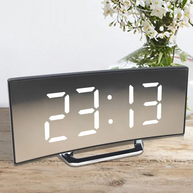 Digital Alarm Clock Desk Table Clock Curved LED Screen Alarm Clocks For Kid Bedroom Temperature Snooze Function Home Decor Watch 1