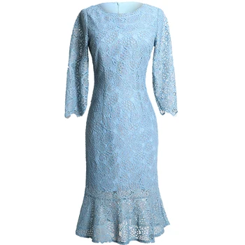 

Vintage Designer Women Flower Embroidery Dress Fashion O-Neck Mermaid Dresses D1228