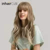 Inhaircube 24‘’Women Synthetic Wigs Long Wavy Ombre Brown Blond with Fluffy Air Bangs Light Hair Free Shipping 1