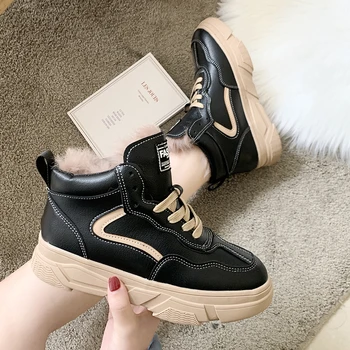 

2020 Shoes Winter Warm Platform Woman Snow Boots Plush Female Sneakers Faux Suede Leather Female Snow Warm Shoes Fur E16-32