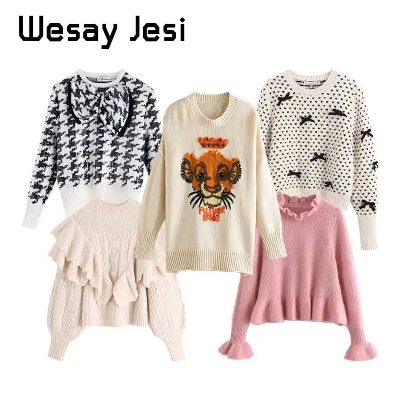 Женский свитер с вышивкой льва Осенний пуловер оверсайз длинным рукавом 2019 |