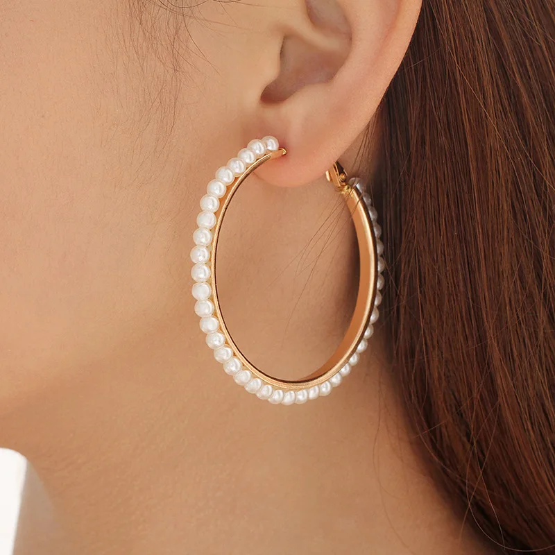 

Hot Sale Oversize Imitation Pearl Hoop Earrings for Women Unique Twisted Big Earrings Circle Earring Brinco Statement Jewelry