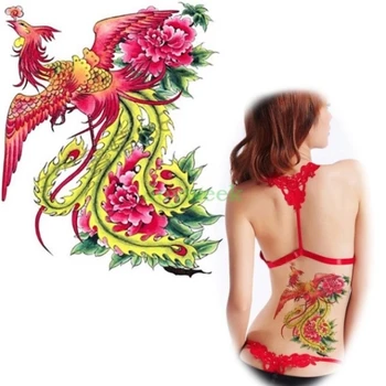 

Waterproof Temporary Tattoo Sticker phoenix flower secular bird on back tattoos flash tatoo fake tatto for women men girl
