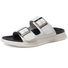 Мужские летние шлепанцы из натуральной кожи; пляжные сандалии с металлической пряжкой; дизайнерские Вьетнамки; модные шлепанцы без задника из коровьей кожи для взрослых