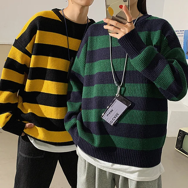 Autumn Winter Knitted Striped Women Casual Oversized Sweaters 4