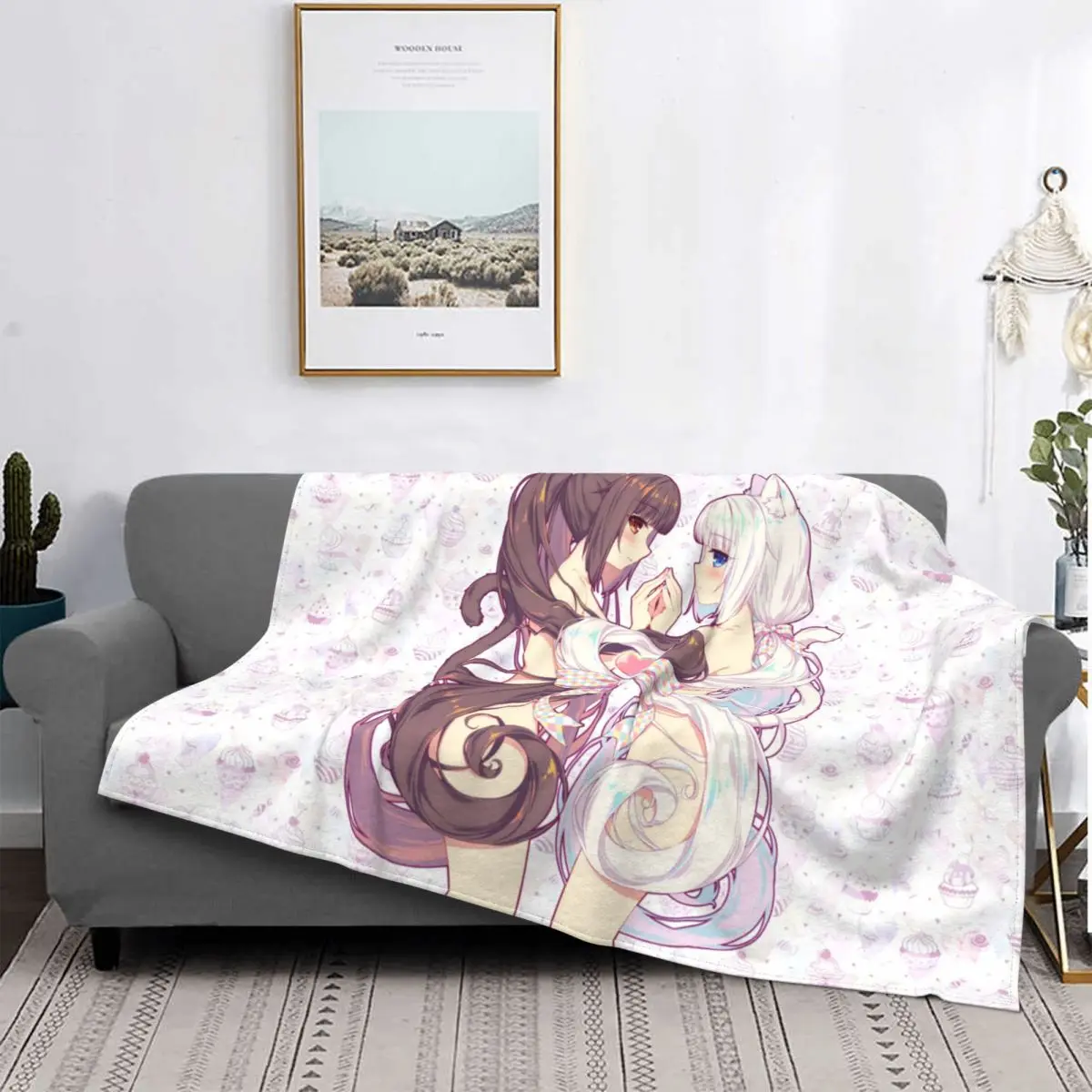 Nekopara Anime Blanket Chocola Vanilla Sexy Gir Wool Funny Breathable Throw Blankets for Home Decoration | Дом и сад