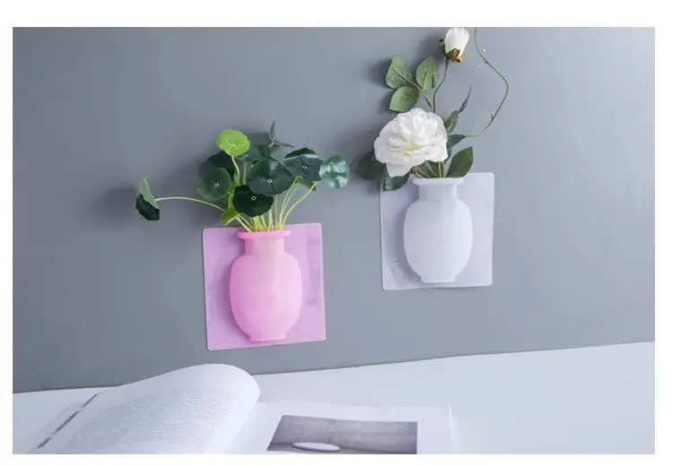 Настенный Силиконовый Цветочный флакон, резиновая ваза для растений, контейнер, наклеивается на стеклянную стена, цветочные горшки для украшения дома и офиса