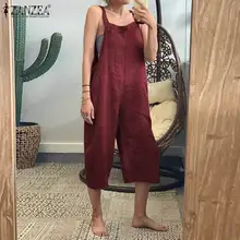 2019 ZANZEA Vintage Linen Overalls Women's Summer Jumpsuits Casual Strap Wide Leg Playtsuits Cropped Pant Plus Size Pantalon 5XL