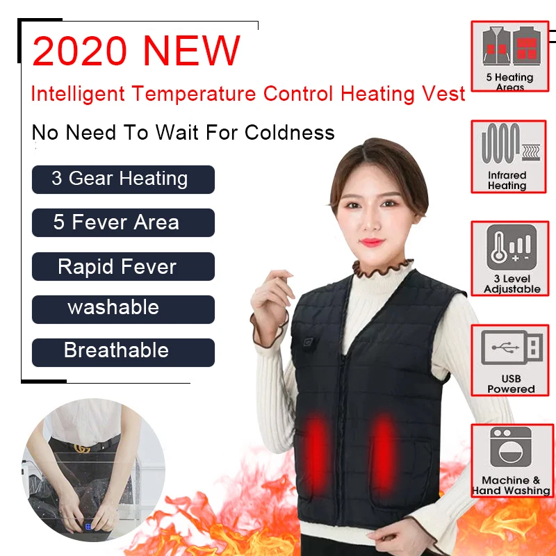 5 Area Heated Vest Cotton Heating Jacket In Winter USB Intelligent Heating Vest Super Warm Clothes Women Vest Black Men's Jacket ► Photo 2/6