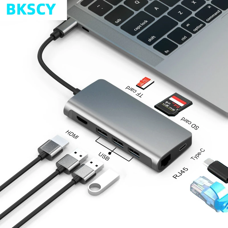 BKSCY USB C концентратор типа c к Hdmi; Ethernet Rj45 адаптер USB 3,1 SD/TF кардридер для MacBook Pro samsung Galaxy S9 Тип c концентратор Hdmi