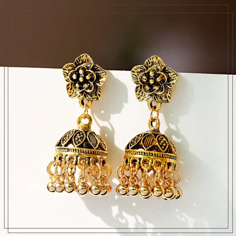Этнические золотые серьги с цветком индийские ювелирные изделия Jhumka цыганские