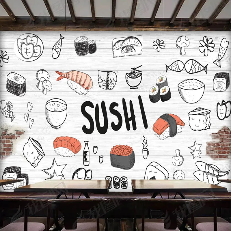 Прямая поставка на заказ Фреска суши кухня фон обои для японского ресторана коммерция обои декор - Цвет: Светло-серый