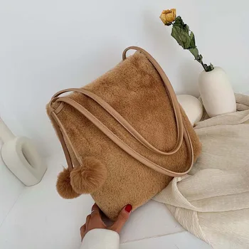 

New Korean Version Wild Double Shoulder Messenger Fashion Portable Plush Tote Handbag Cute Soft Nizi Shoulder Bag for Women