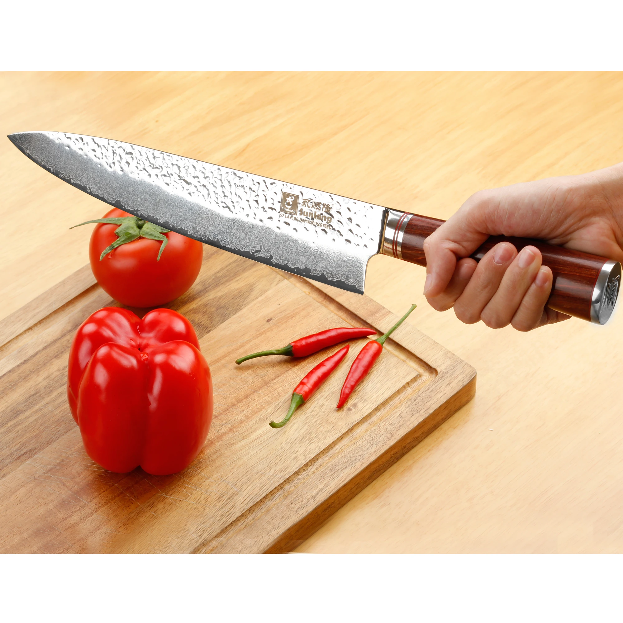 Ножи шеф повара Sunlong Gyuto VG10 японские ручки из Дамасского палисандра 10