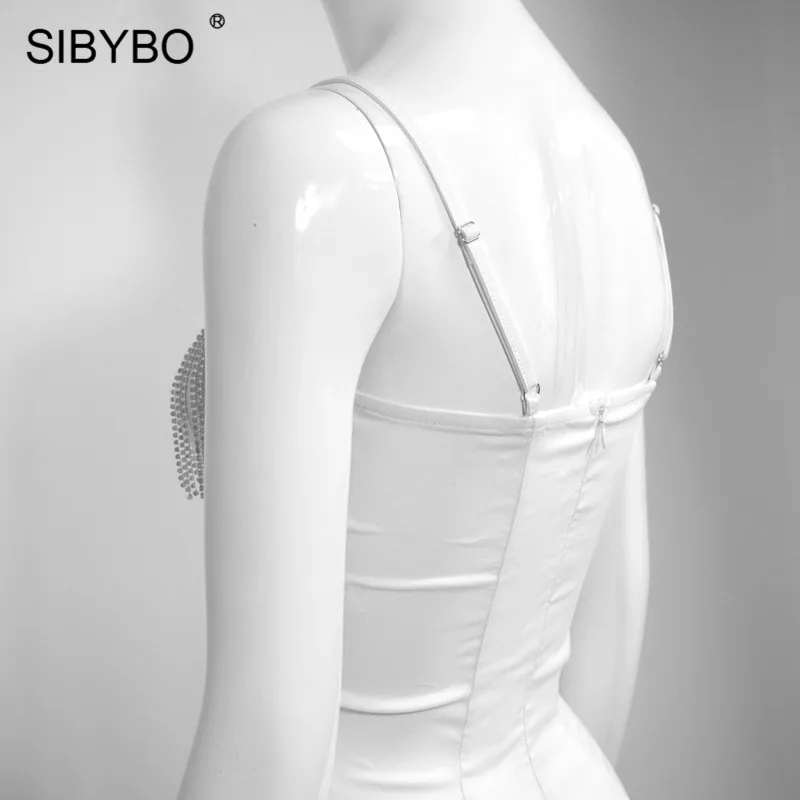 Сексуальное женское платье с открытой спиной и кисточками, SIBYBO бриллиантами, тонкими бретельками и v-образным вырезом, облегающее мини-платье с открытой спиной, Клубные вечерние платья